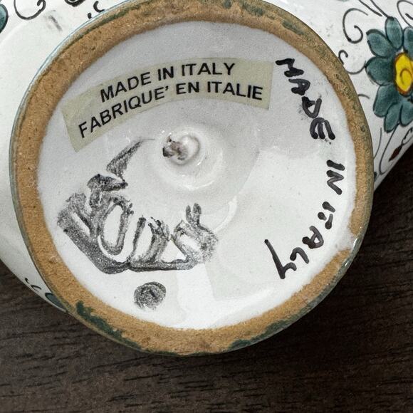 Vintage Italian Candle Holder Floral Aladdin Lamp Ceramic Hand Painted Signed - Picture 4 of 16